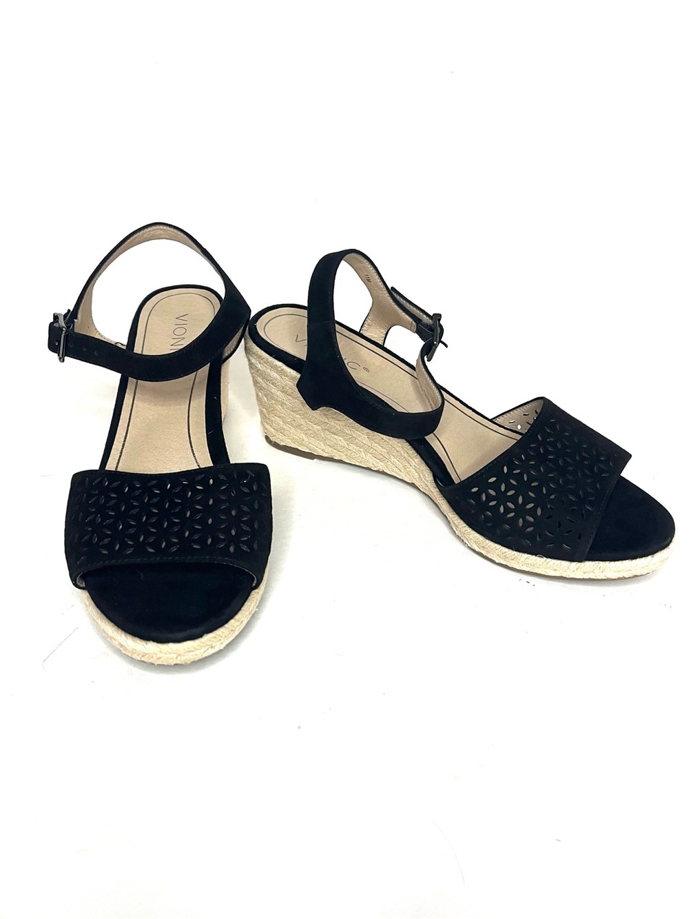 Vionic Ariel Black Suede Supportive Espadrille Wedge Sandal - Size 11